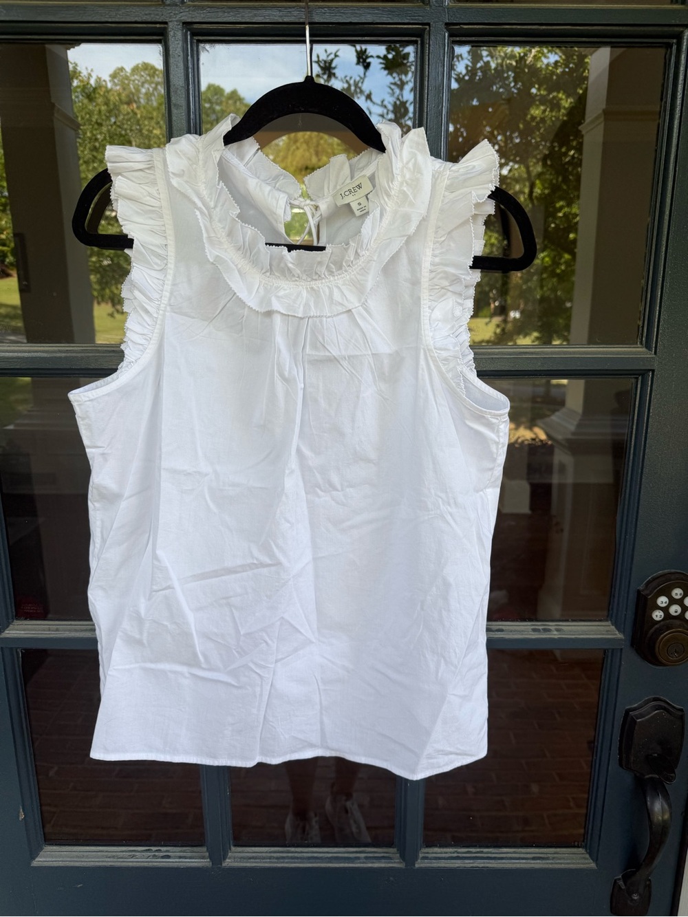 J. Crew White Ruffle Neck Sleeveless Cotton Camisole